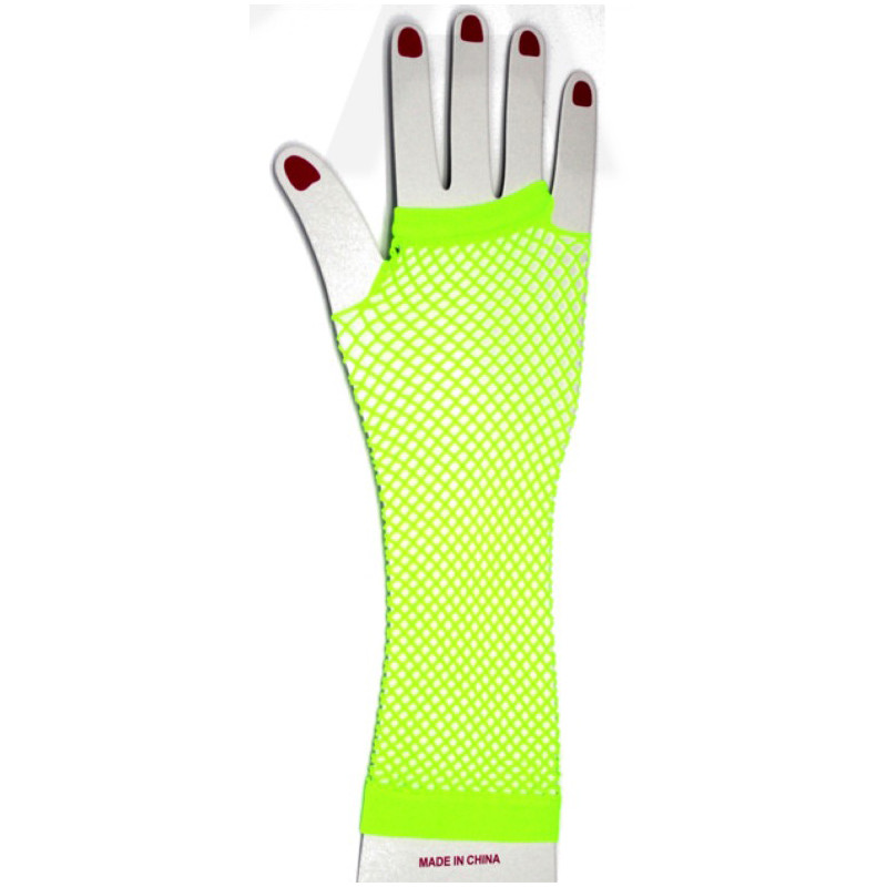 Fluro Green Fishnet Long Gloves