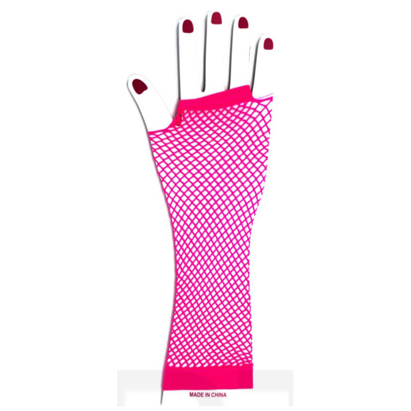 Hot Pink Fishnet Long Gloves