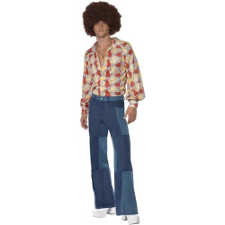 Disco Patchwork Denim Flare Pants Adult Costume