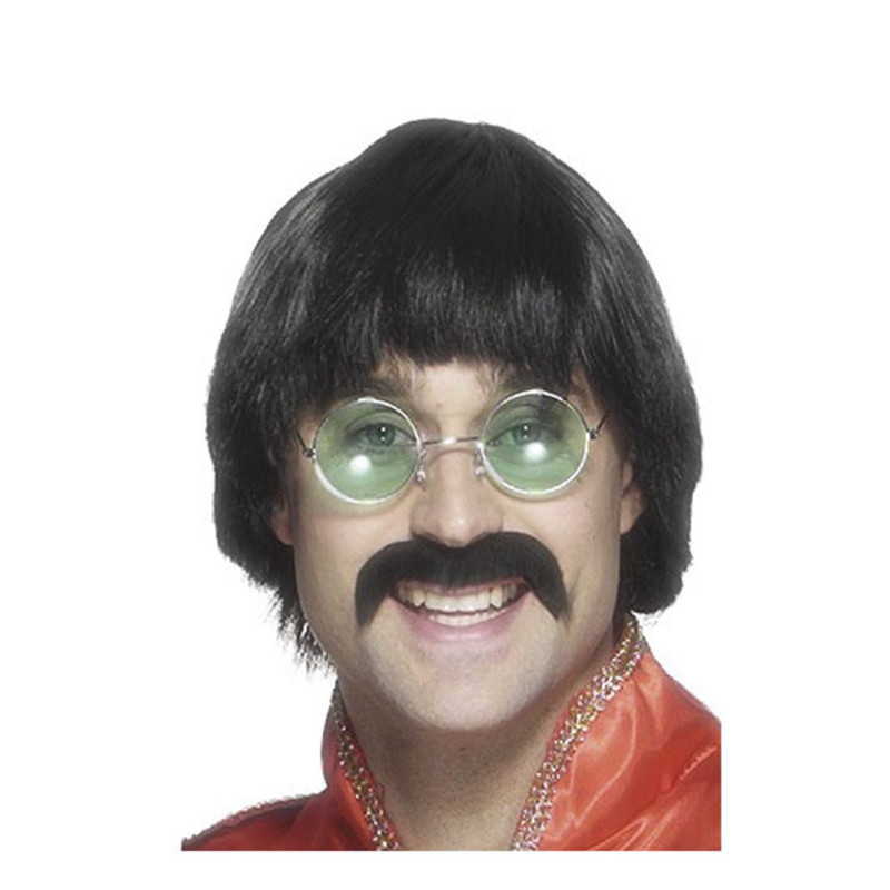 70's Black Mersey Wig and Tash