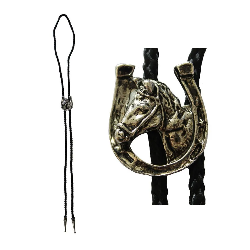 Cowboy Bolo Tie - Silver Horse Shoe