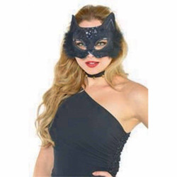 Black Cat Marabou Mask