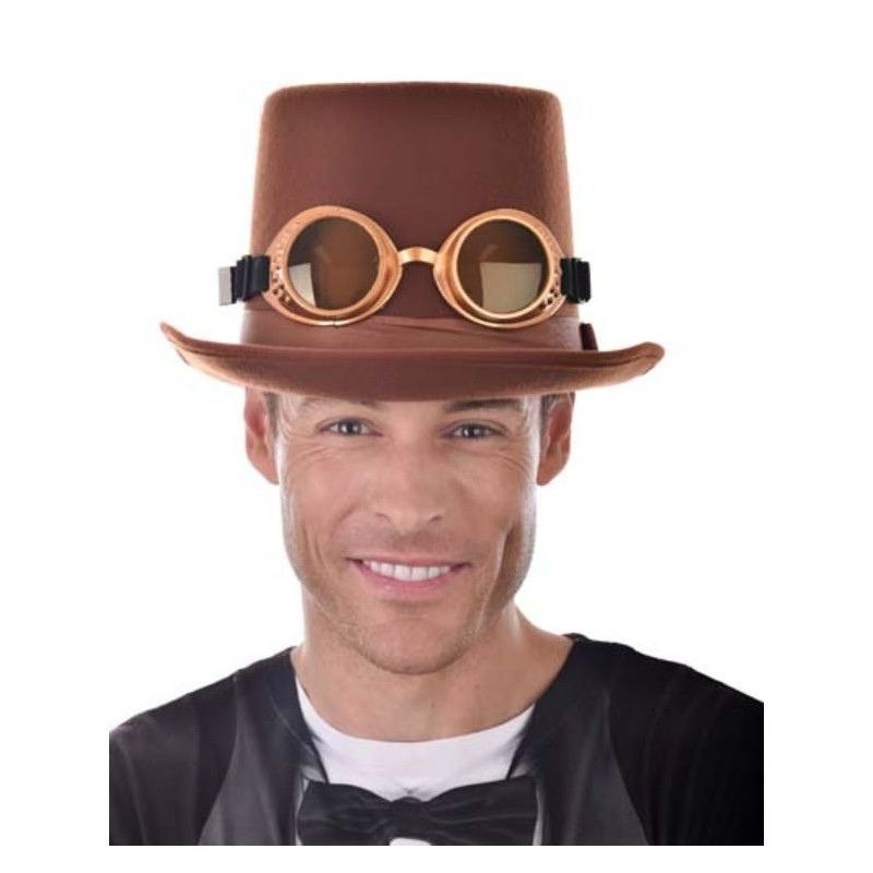 Steampunk Brown Top Hat with Goggles