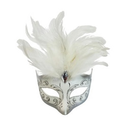 White / Silver Feathered Eye Mask