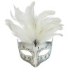 White / Silver Feathered Eye Mask