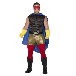 Black Superhero Muscle Chest Adult Costume