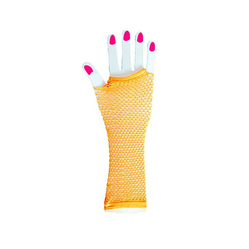 Orange Fishnet Long Gloves